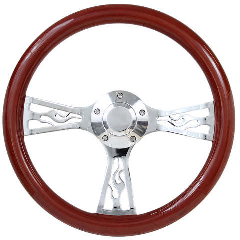 Golf Cart Steering Wheel - 14" Euro Wood w/Flames